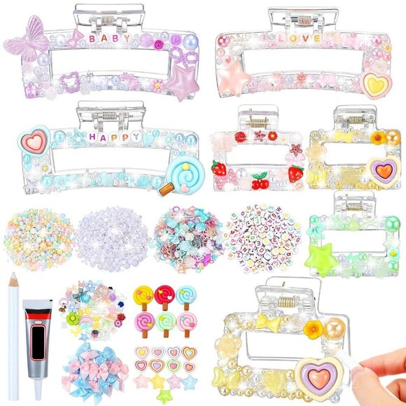DIY Hair Clip Kit Acrylic Rhinestones Pearls Clips for Craft Party Supplies